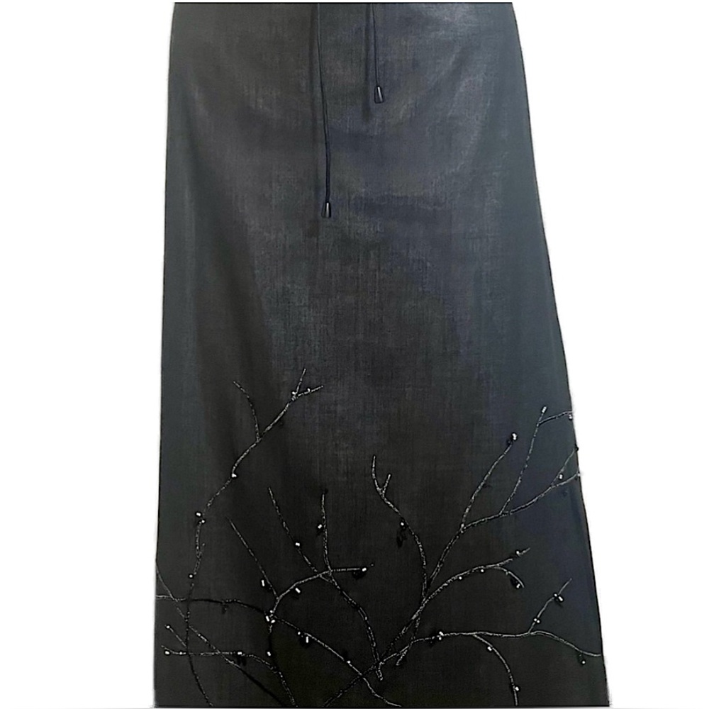 Vintage Dana Buchman Black Beaded Embroidered A-line Maxi Skirt - Picture 3 of 11